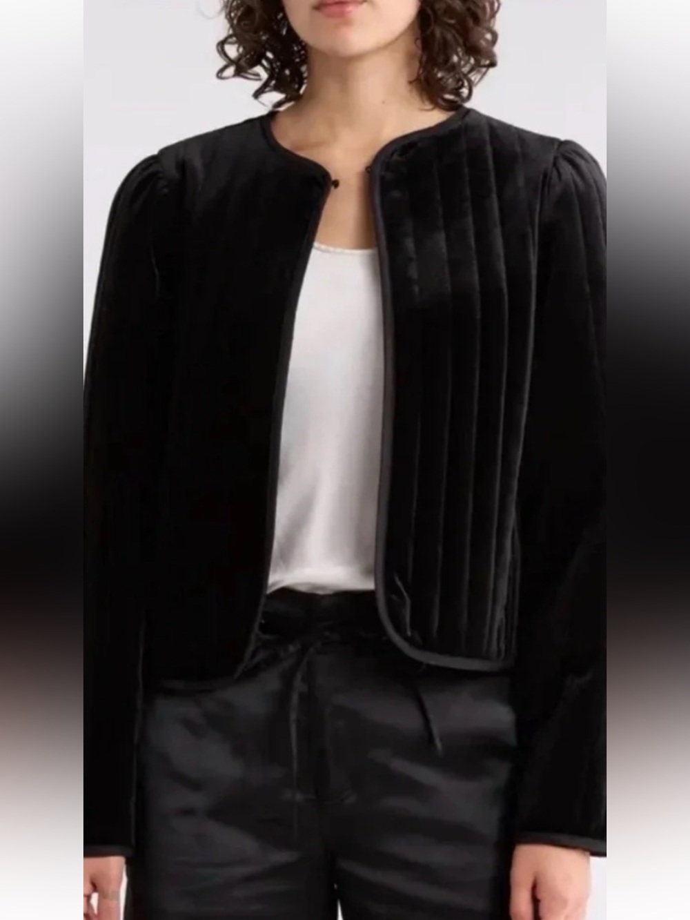 Sanctuary by Anthropologie Black Velvet Quilted Front Jacket Sz S